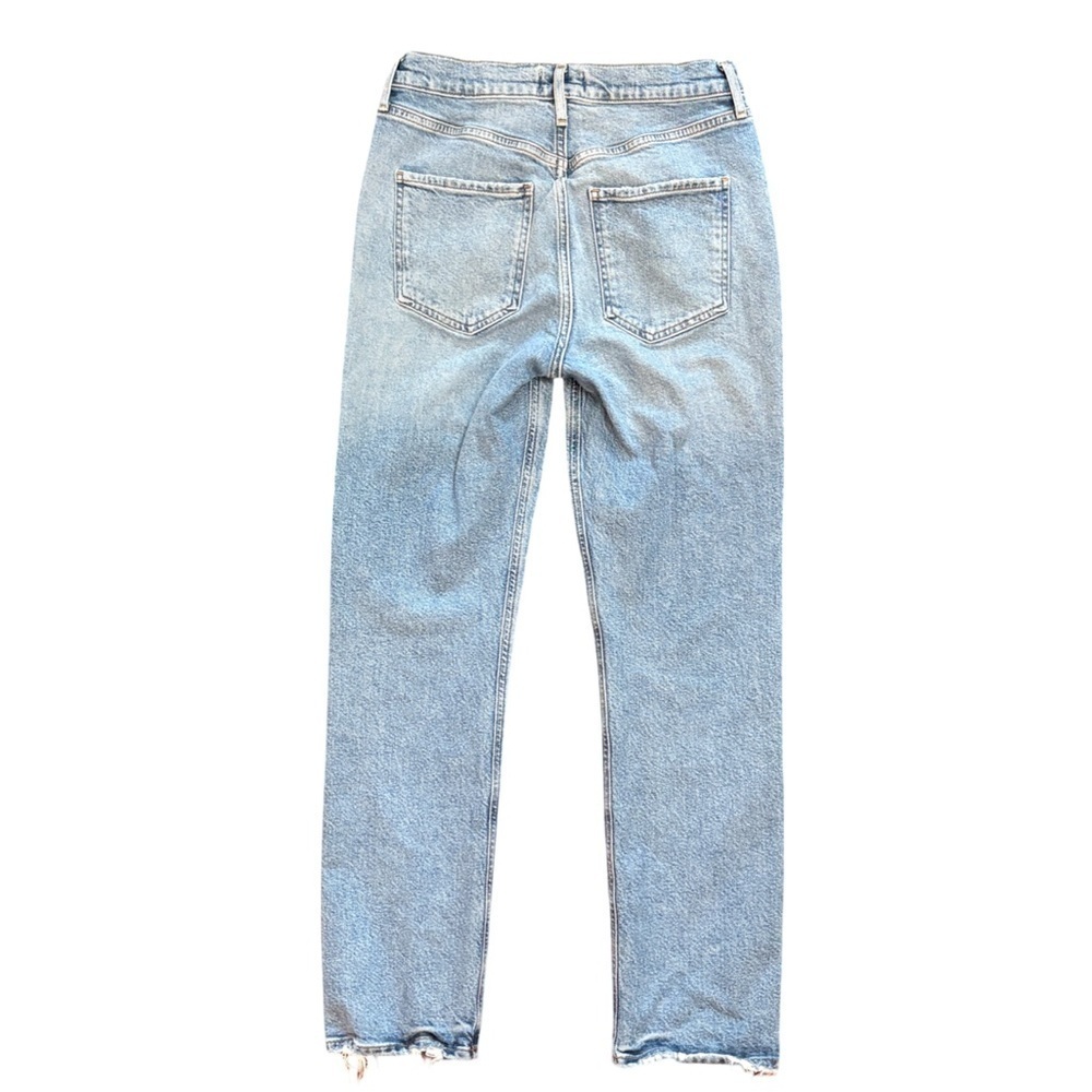 AGOLDE Riley Long High Rise Slim Straight Light Medium Blue Button Fly Size 27 - Picture 5 of 15